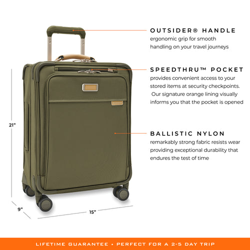 Briggs & Riley Baseline 21" International Carry-On Expandable Wide-body Spinner - Olive